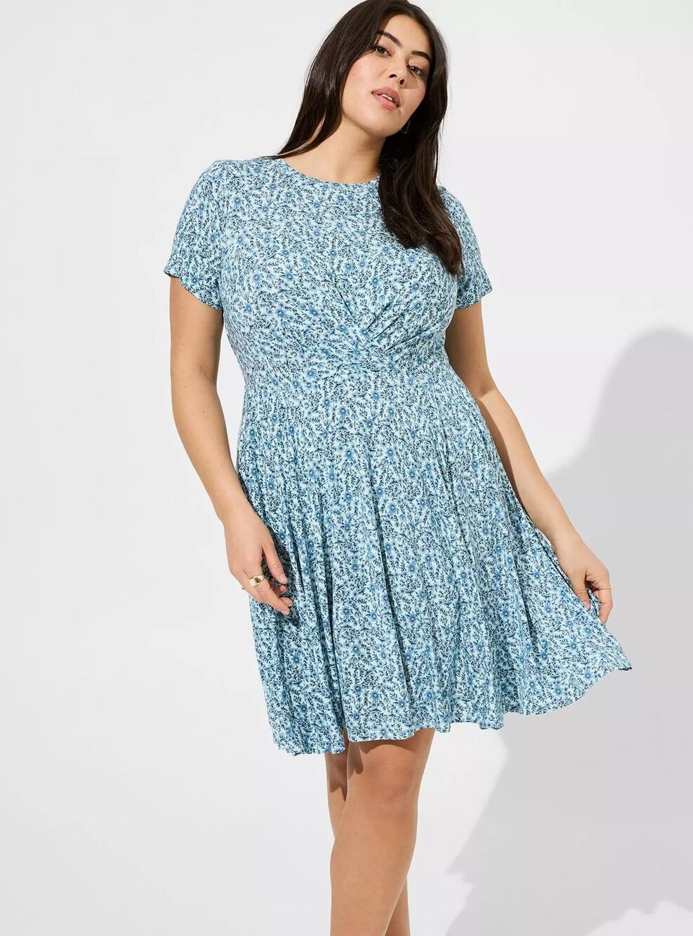 Torrid Blue Lany Floral Super Soft Knit Stretchy Crewneck Skater Mini Dress 1X